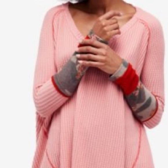 FREE PEOPLE we the free lovin leopard oversized thermal top in peach size S-XXL - Picture 3 of 13